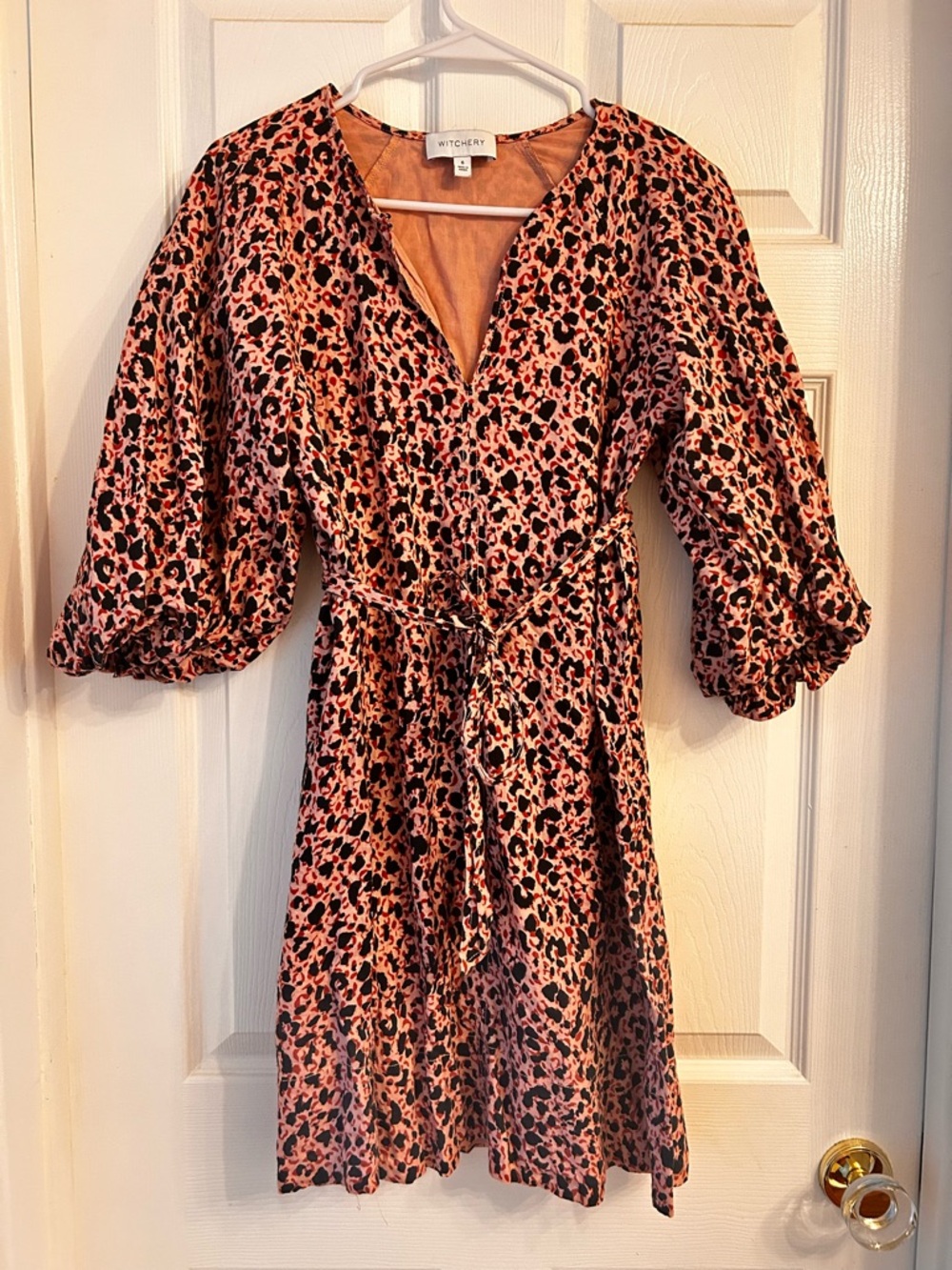 Witchery (US 4) Pink Leopard Print Wrap Dress
